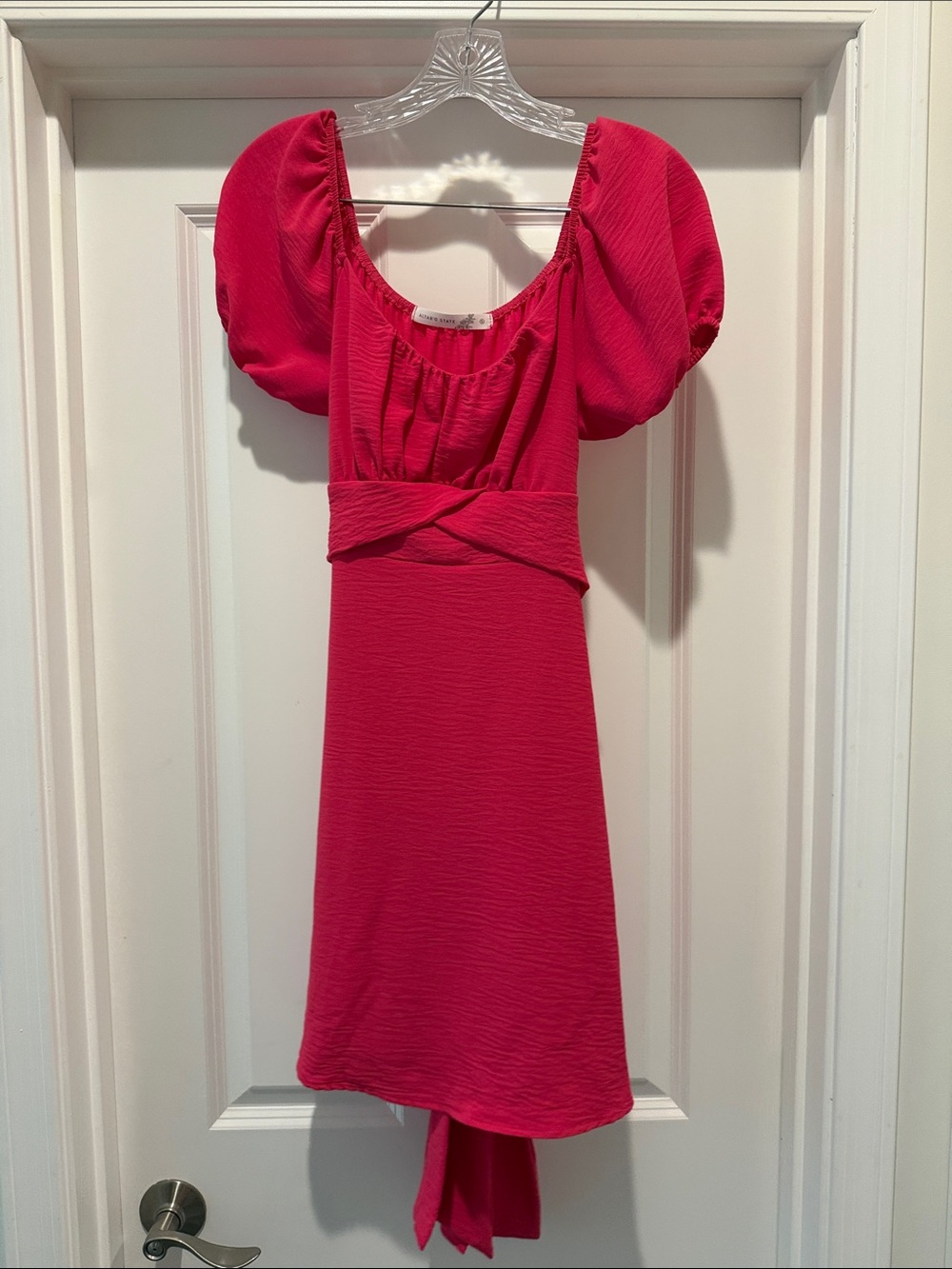 Altar'd State Hot Pink Puff-Sleeve Mini Dress